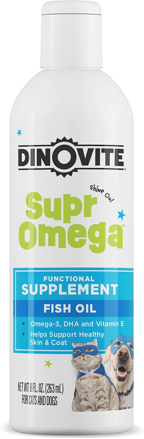 Dinovite SuprOmega Fish Oil for Dogs & Cats – Vitamin E & Omega-3 Meal Topper – Skin & Coat Health – 237 ml - görsel 1
