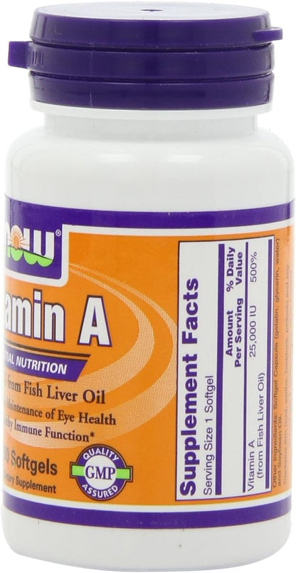 NOW Vitamin A 25,000 IU, 100 Softgels (Pack of 4)