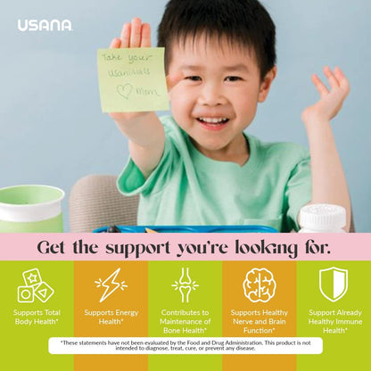 USANA Usanimals Multivitamin for Kids - Daily Chewable Tablets with Vitamins A, C, D, E, B6, B12, Zinc, Iron - Supports Immune & Bone Health - Essential Nutrients for Ages 2-12 - 56 Tablets