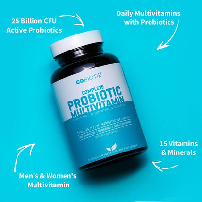 GOBIOTIX Multivitamin with Probiotics and Digestive Enzymes - 25 Billion CFU - Digestive Health for Women and Men - Gluten-free - 90 Capsules