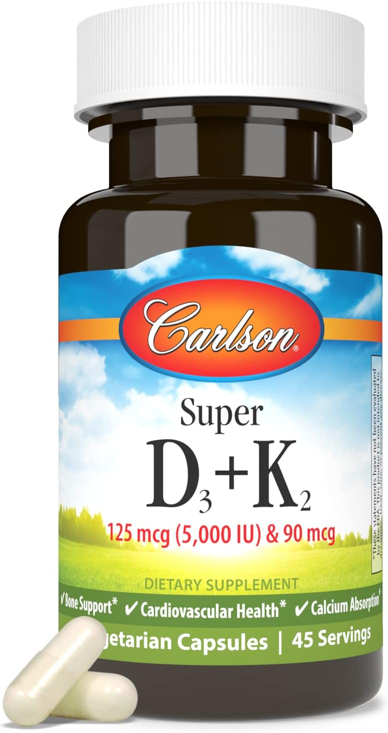 Carlson Super D3 + K2, 5000 IU Vitamin D3 & 90 mcg Vitamin K2 MK-7 – 45 Vegetarian Capsules - görsel 5