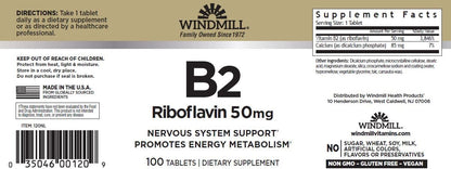 Windmill Vitamin B-2 50 mg Tablets - 100 Tablets (2 Pack)