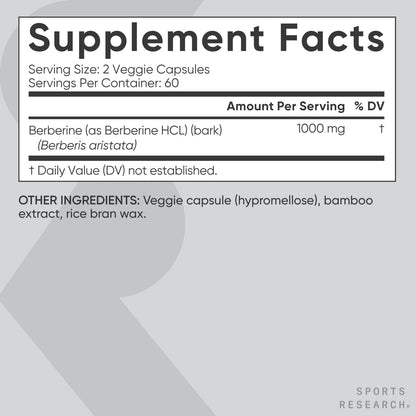 Sports Research Berberine - Herbal Ayurvedic Metabolic Health Support - 1000 mg - 120 Capsules