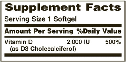 Nature's Bounty Vitamin D3 2000 IU Softgels, 150 Capsules