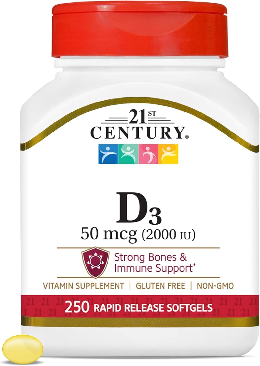 21st Century D3 2000 IU Softgels, 250 Count - görsel 1