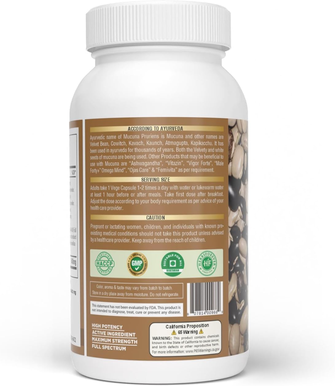 Herbsforever Mucuna Pruriens (Velvet Bean) Extra Strength (15:1) Extract - 60 Veg Capsules, 840mg - görsel 2