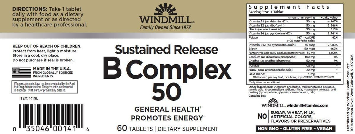 Windmill B-Complex Sustained Release Tablets – 60 Tablets - görsel 2