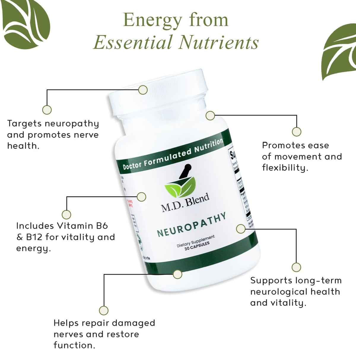 Neuropathy - Natural Blend for Nerve Support: Alpha Lipoic Acid, Acetyl L-Carnitine, Vitamins B6 & B12, Skullcap Root, 30 Capsules - görsel 5