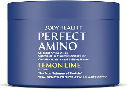 BodyHealth PerfectAmino - BCAA and EAA Powder for Pre and Post Workout - Lemon Lime - 20 Servings