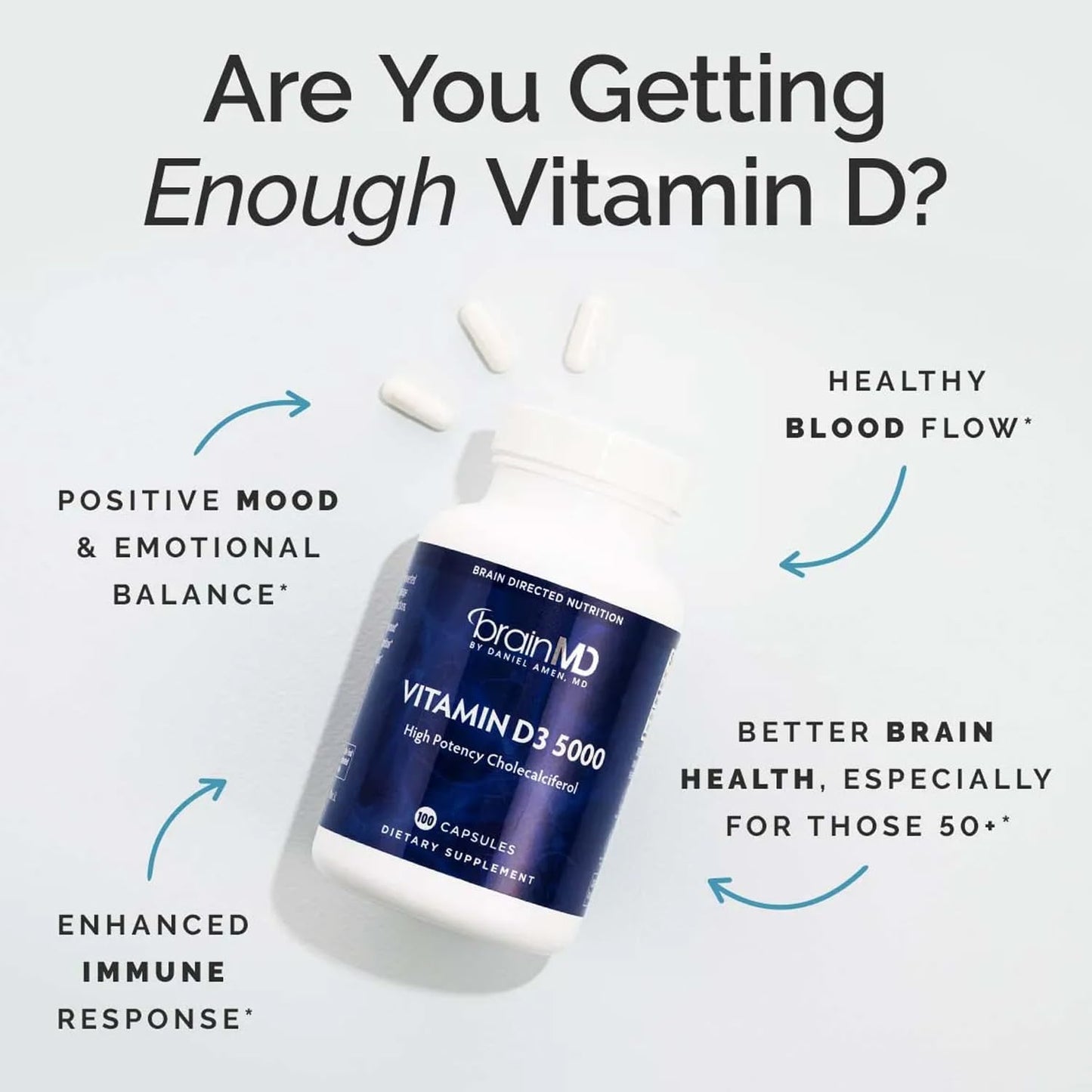 BRAINMD Dr. Amen Vitamin D3 5000 IU, 100 Softgels – High Strength Cholecalciferol Supplement - görsel 2