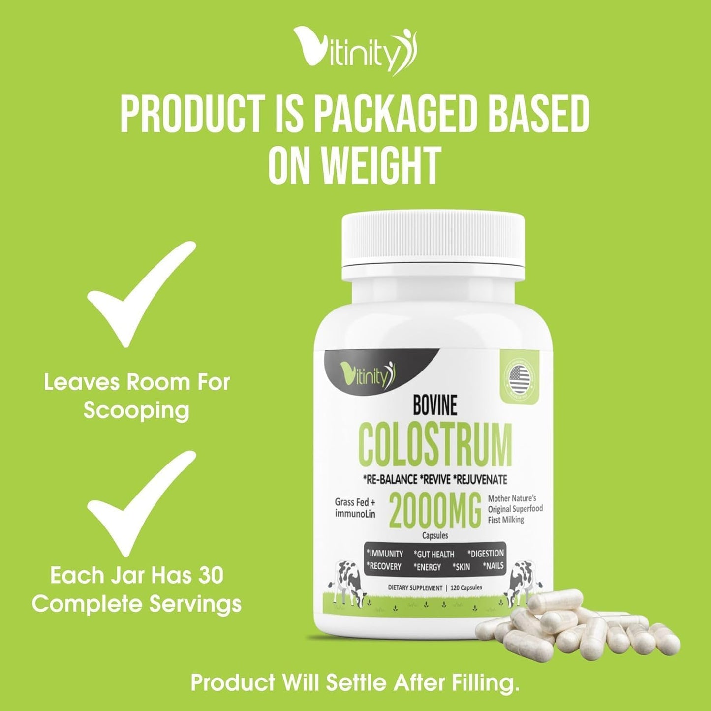 VITINITY Grass-fed Bovine Colostrum Capsules – Natural IgG Supplement for Digestive Health, Immune Support & Muscle Recovery (120 Capsules) - görsel 5