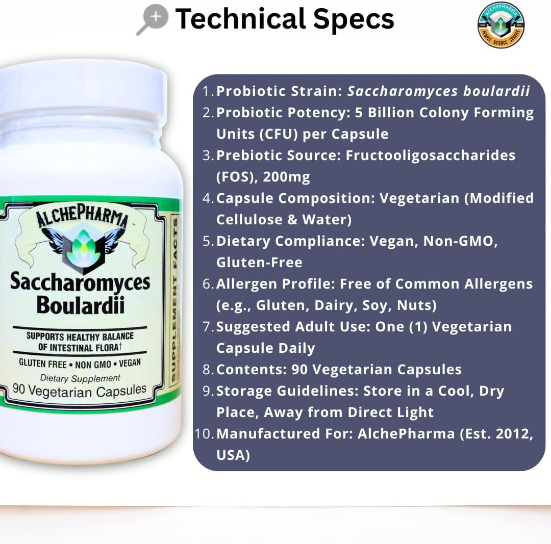 AlchePharma Saccharomyces Boulardii – Non-GMO – Dairy-Free Probiotic - görsel 7