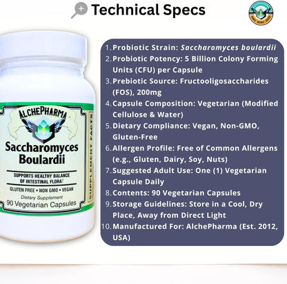 AlchePharma Saccharomyces Boulardii – Non-GMO – Dairy-Free Probiotic