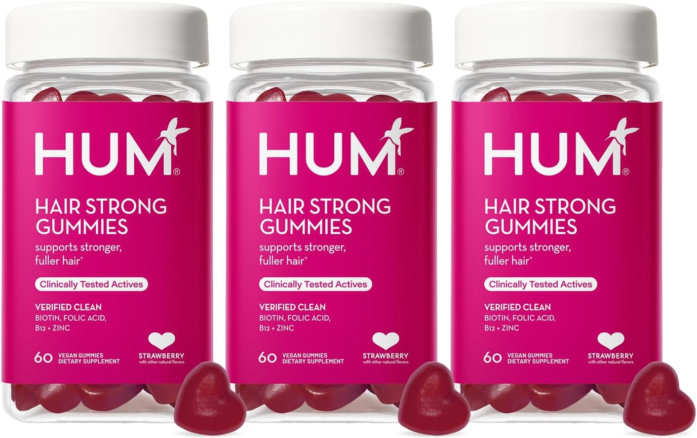HUM Hair Strong Daily Hair Growth Gummies - 180 Gummies with Biotin, Zinc, Vitamin B12, Folic Acid & Fo-Ti for Healthy Hair Support - görsel 1