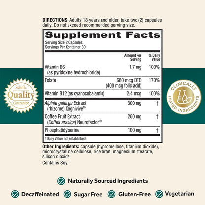 NEURIVA Ultra Decaf Brain Supplement – Clinically Tested Nootropic for Memory, Focus and Concentration – 60 Capsules (2-Pack)