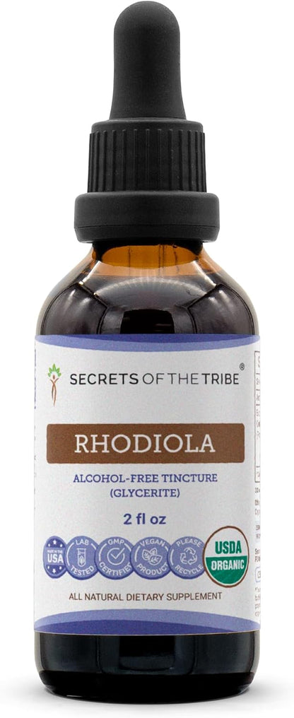 Secrets of the Tribe Rhodiola USDA Organic | Alcohol-Free Extract, High-Potency Herbal Drops | Made from 100% Certified Organic Rhodiola (Rhodiola Rosea) Dried Root 118 ml