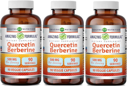 Amazing Formulae Quercetin Berberine – 250 mg Berberine & 250 mg Quercetin, 180 Veggie Capsules (2 Pack)