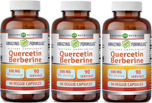 Amazing Formulae Quercetin Berberine – 250 mg Berberine & 250 mg Quercetin, 90 Veggie Capsules (3 Pack)