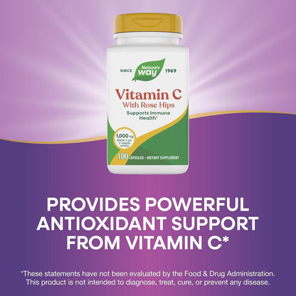 Nature's Way Vitamin C-500 with Rosehips, 1000 mg per Serving, 100 Capsules