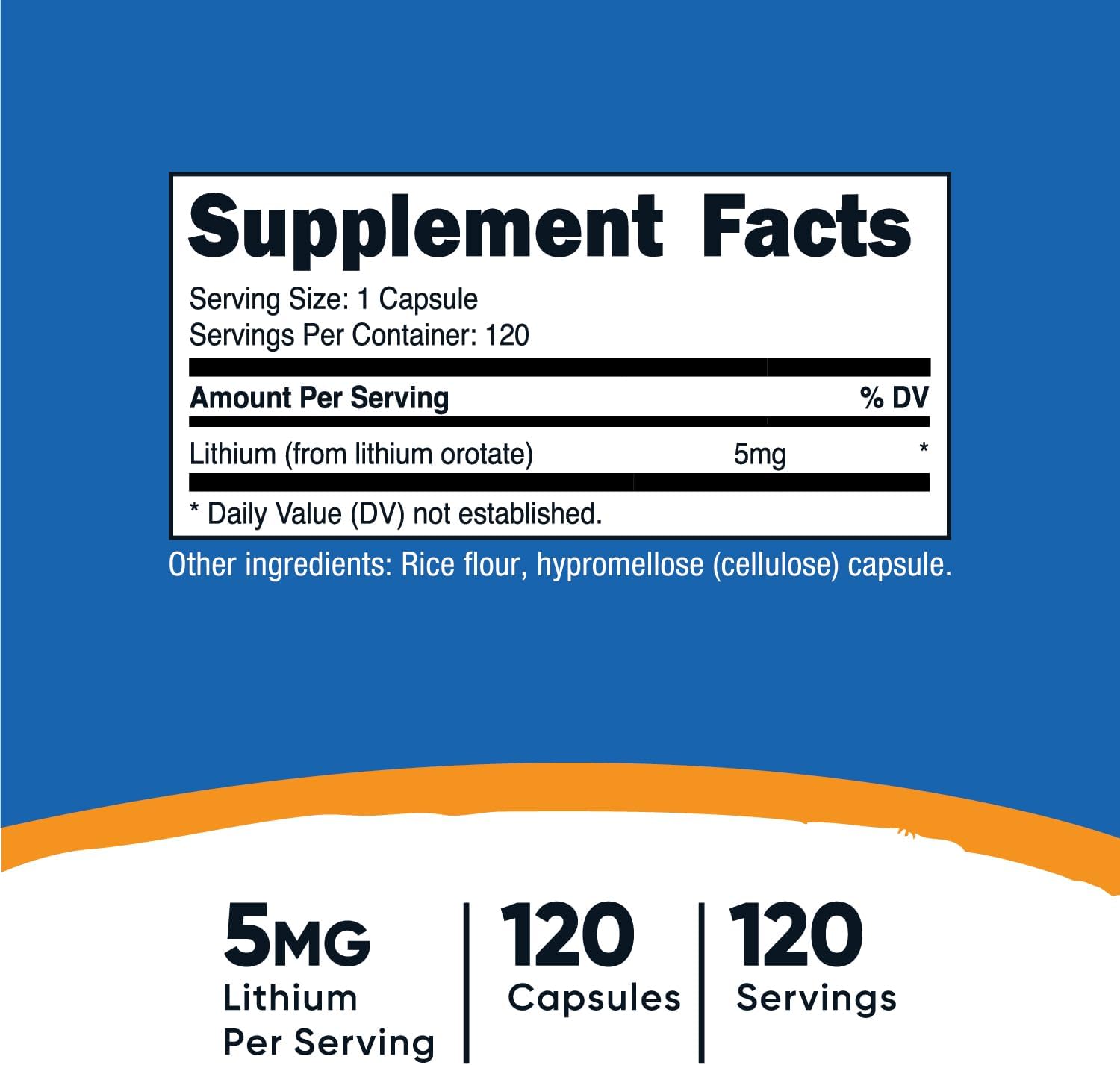 Nutricost Lithium Orotate 5mg, 120 Vegetarian Capsules - görsel 2