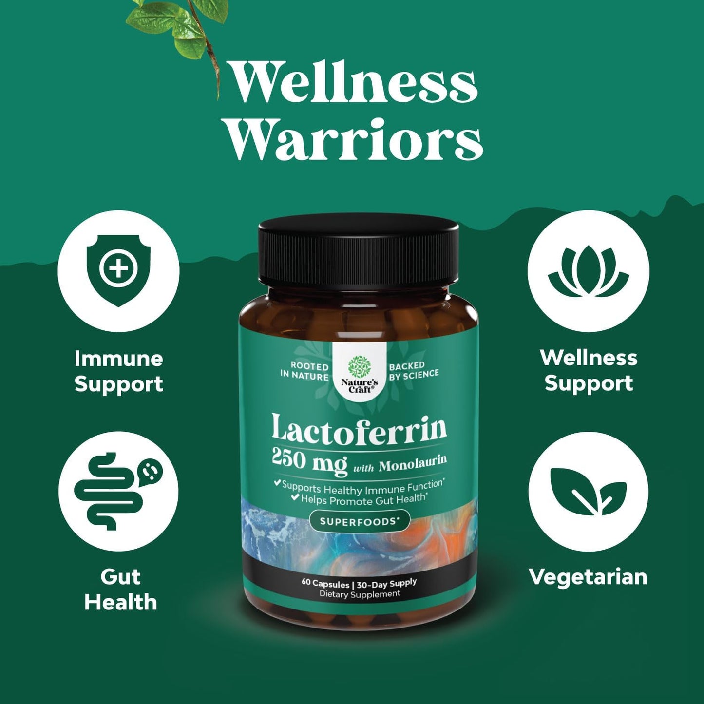 High Strength Lactoferrin & Monolaurin Supplement - 60 Vegetarian Capsules - görsel 3