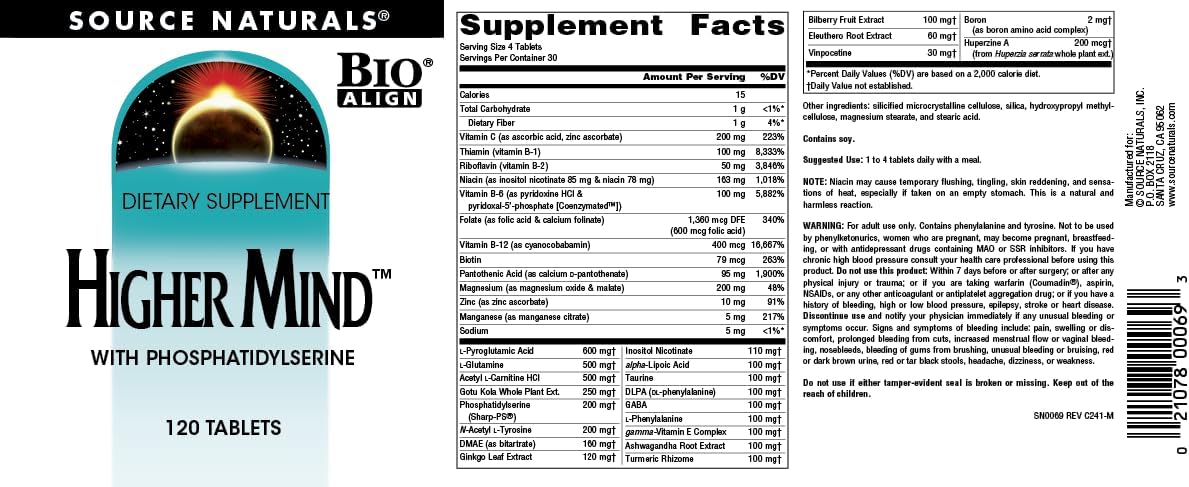 Source Naturals Higher Mind with Phosphatidylserine - 120 Tablets - görsel 4