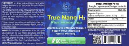 True Nano H2 with Green Tea - Molecular Hydrogen Capsules, Energy and Antioxidant Support, 60 Capsules