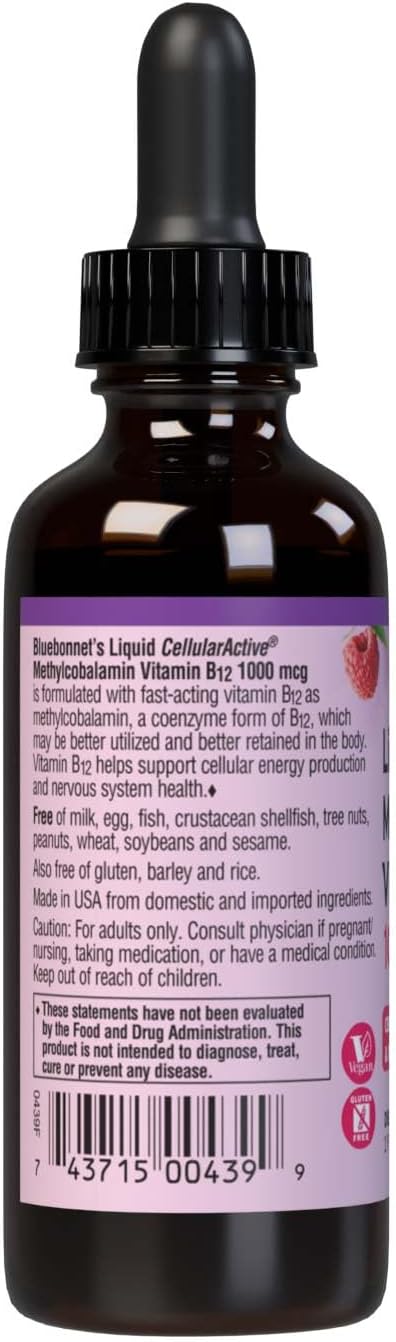 Bluebonnet Nutrition Liquid Cellular Active Methylcobalamin Vitamin B12, 1000 mcg, 59 ml