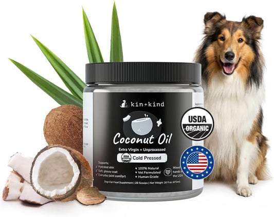 kin+kind Organic Coconut Oil Pet Supplement for Dogs and Cats - Cold Pressed Extra Virgin, 473 ml