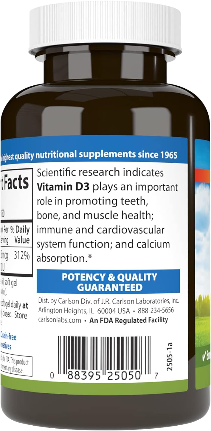 Carlson Vitamin D3 2500 IU (62.5 mcg) Soft Gel Capsules – 150 Capsules - görsel 3