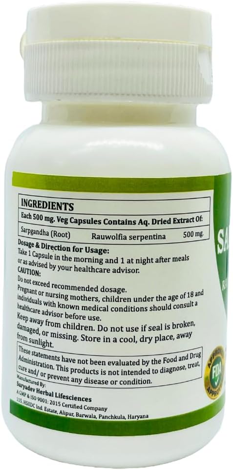 Morsan Health care Sarpgandha (Rauwolfia Serpentina) 500 mg Capsules, Pure and Herbal Food Supplement 60 Veg Capsules - görsel 2