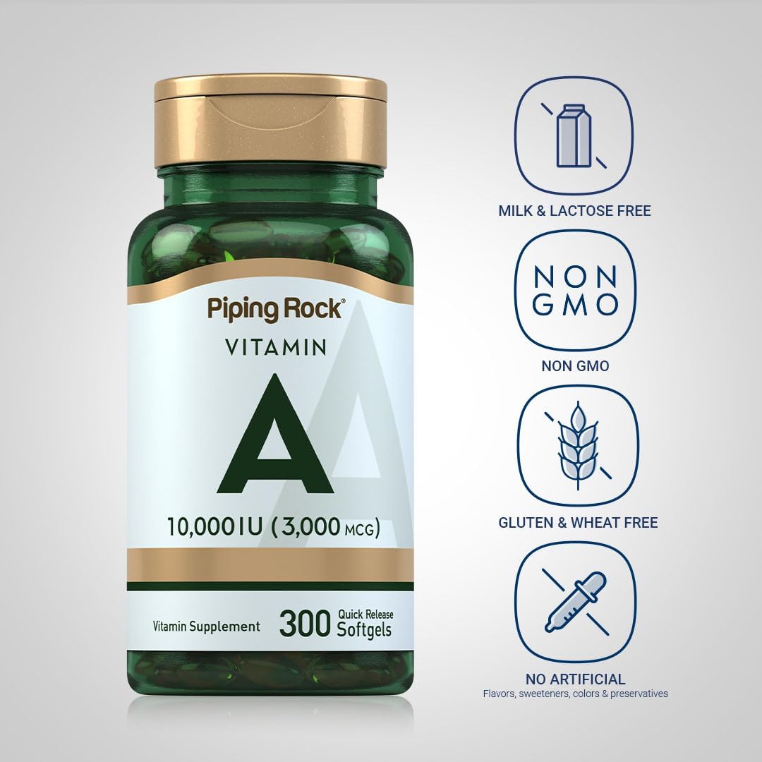 Piping Rock Vitamin A 10000 IU Softgels | 300 Count | Non-GMO, Gluten-free Supplement - görsel 3