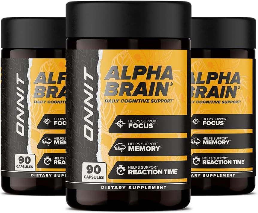 ONNIT Alpha Brain Nootropic Capsules – Caffeine-Free Cognitive Support – 270 Capsules (Pack of 3) - görsel 1