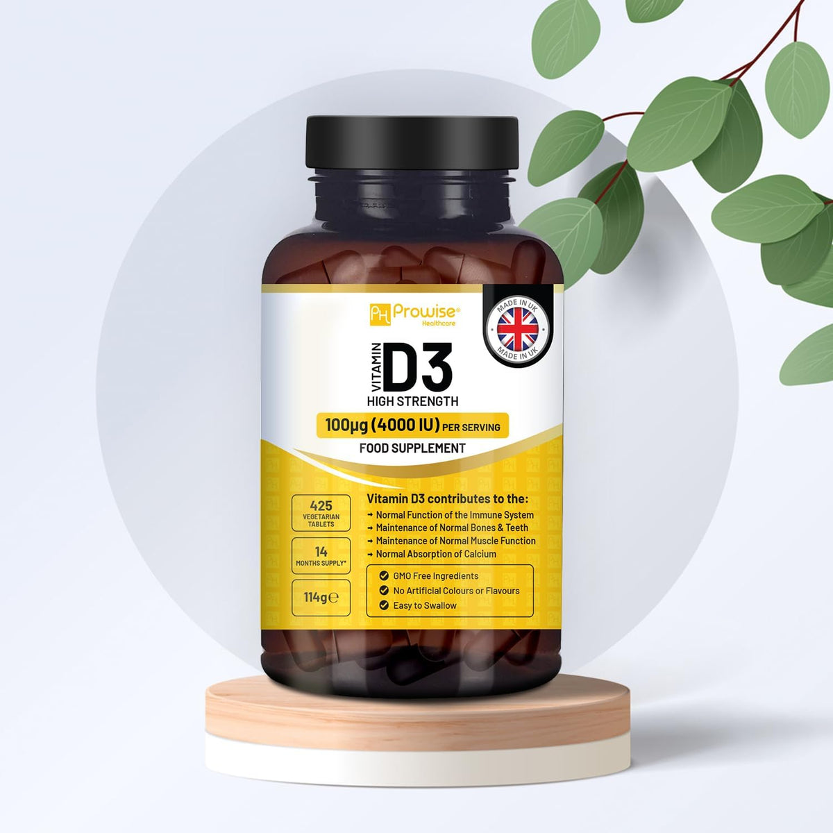 Vitamin D3 4000 IU High Strength - 425 Vegetarian Tablets (14-Month Supply) - Immune & Bone Support - görsel 3