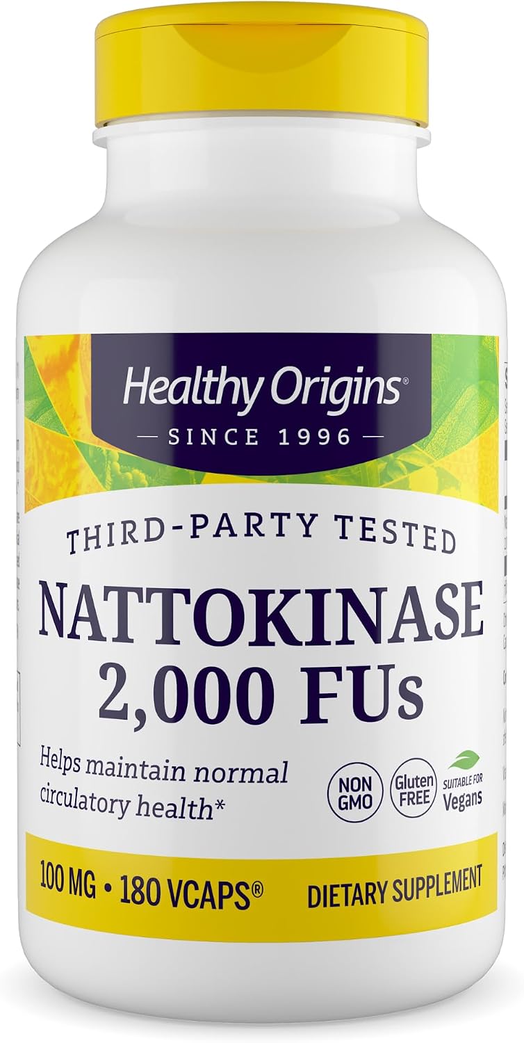 Healthy Origins Nattokinase 2,000 FU (100 mg) – Non-GM, Gluten-Free, Circulatory Support – 180 Vegan Capsules - görsel 1