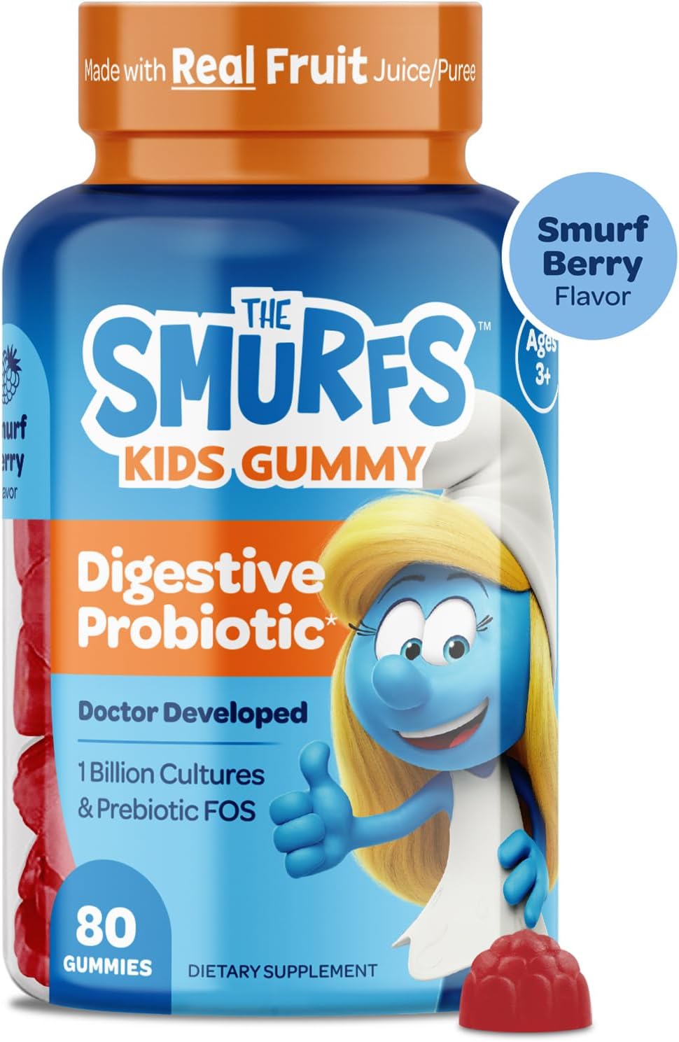 The Smurfs Kids Probiotic Gummies - 1 Billion CFU Probiotics & Prebiotics for Digestive & Immune Support, Ages 3+, Made with Real Fruit, 80 Count - görsel 9