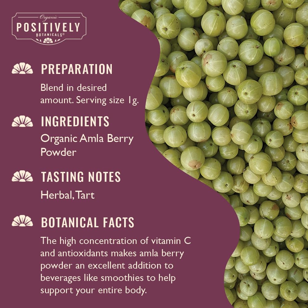 Organic Positively Botanicals Company Amla Berry Powder, Loose Leaf Botanical, 454 g - görsel 2