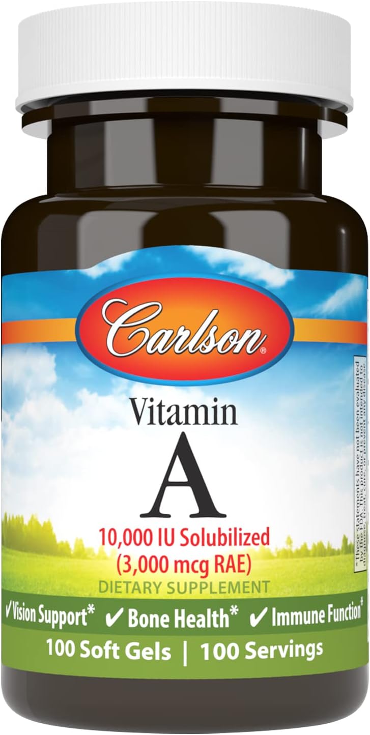 Carlson - Vitamin A Solubilised, 10,000 IU – Contributes to normal vision and light-dark adaptation – Image 1