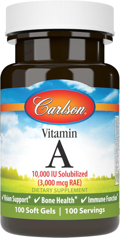 Carlson - Vitamin A Solubilised, 10,000 IU – Contributes to normal vision and light-dark adaptation – Image 1