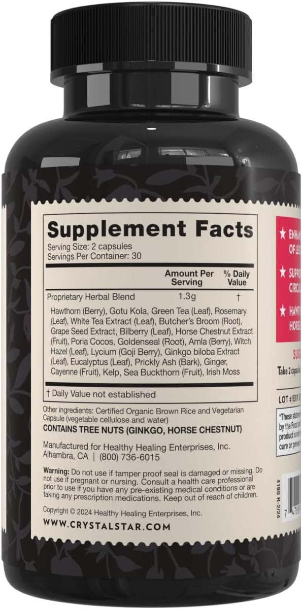 Crystal Star Vari-Vein (60 Capsules) - Herbal Circulation Support for Vein Health - Non-GMO - görsel 3