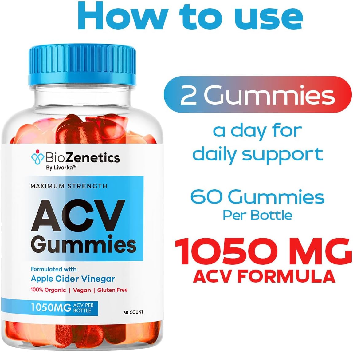 BioZenetics ACV Gummies 1050mg - Apple Cider Vinegar Food Supplement, 60 Gummies - görsel 3