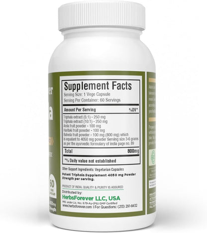 Herbsforever Triphala Capsules – 8:1 Extract (Amla, Haritaki, Bibhitaki) – 60 Vegetarian Capsules