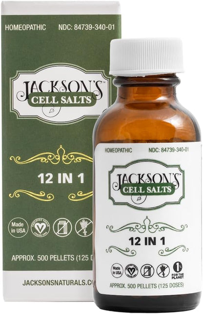 Jackson's 12-in-1 Cell Salt Combo 6X – 500 Pellets (125 Doses) – Vegan, Lactose-Free, Manufactured in the USA
