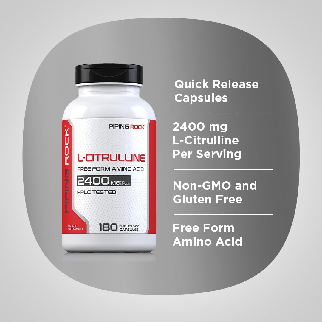 Piping Rock L-Citrulline Supplement for Men and Women | 2400 mg | 180 Capsules | Free-Form Amino Acid | Non-GM, Gluten-free - görsel 4