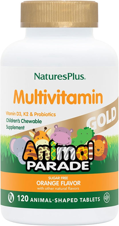 NaturesPlus Animal Parade Source of Life Gold Children's Multivitamin - Orange Flavour - 120 Chewable Tablets