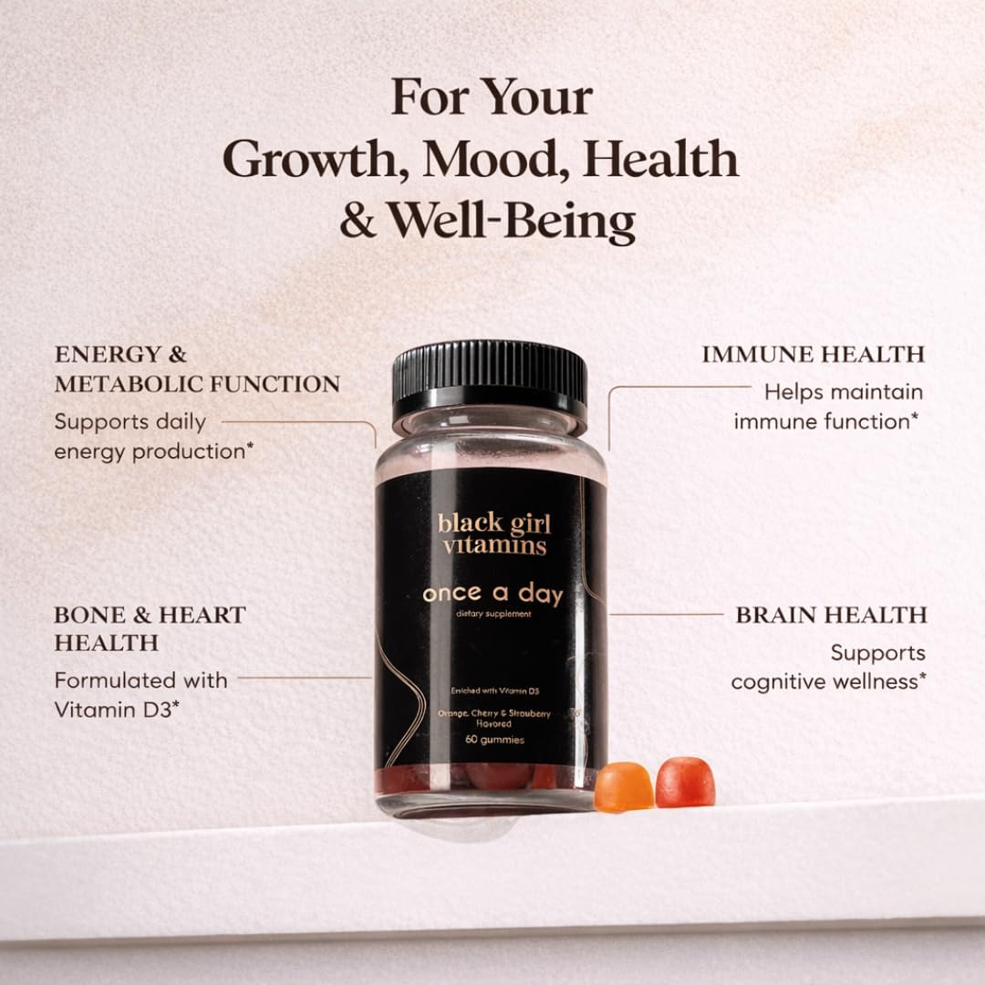 Black Girl Vitamins Once a Day - Women's Multivitamin Gummy - Vitamin A, B, C, E and Zinc - Immune Support - Vegan, Gluten-free - Made in the USA (30 Day Supply, Strawberry) - görsel 2