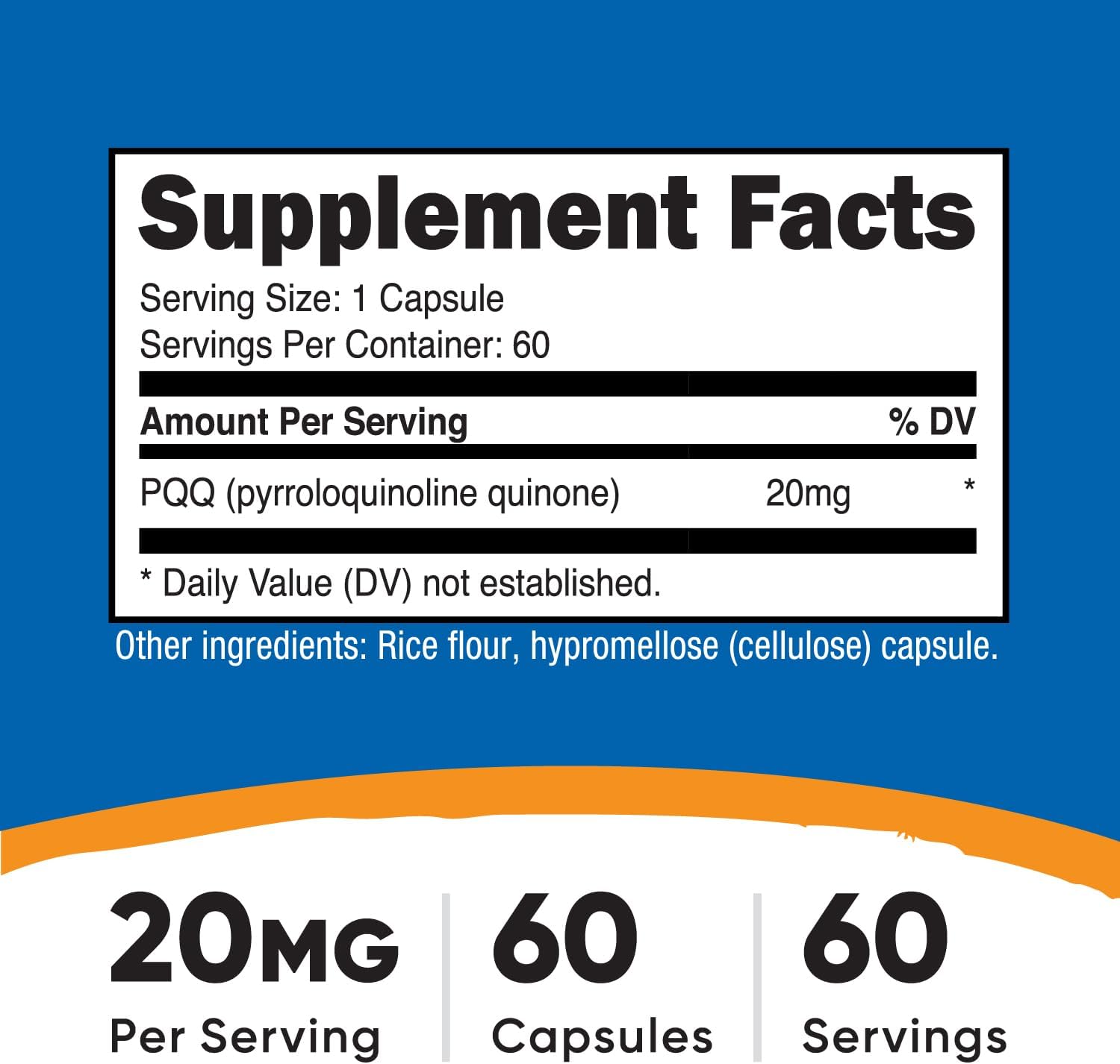 Nutricost PQQ (Pyrroloquinoline Quinone) 20 mg, 60 Capsules - görsel 2