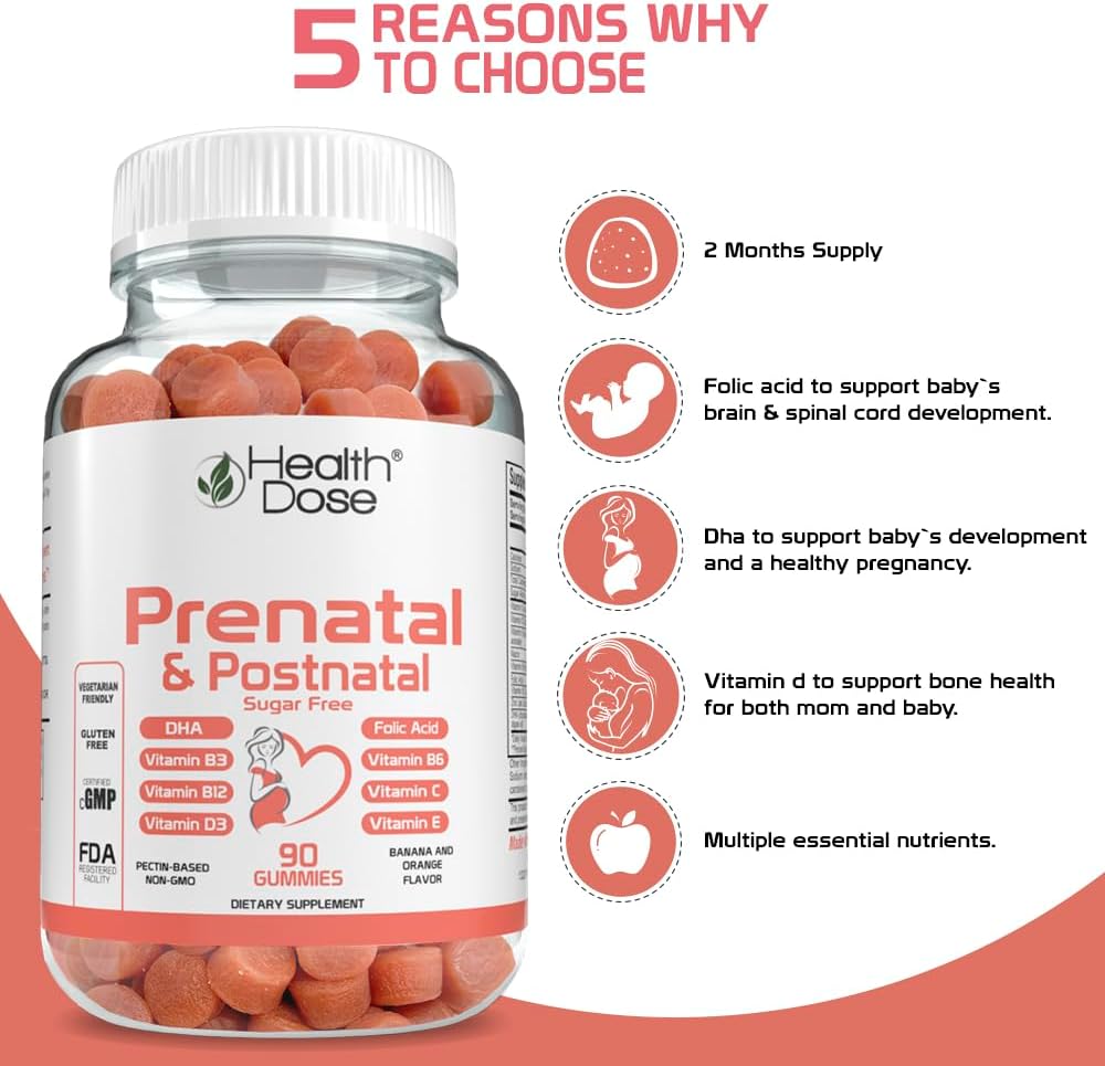 Health Dose Prenatal/Postnatal Complex Supplement - Vitamin B6, B12, C, Zinc - 90 Gummies - görsel 4