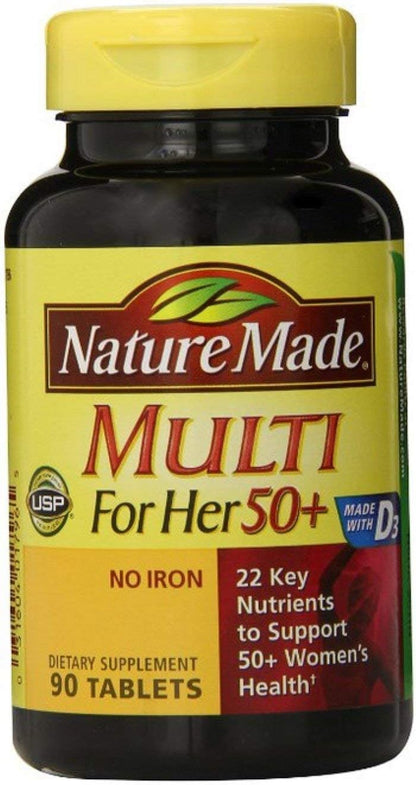 Nature Made Multi for Her 50+ Vitamin & Mineral Tablets, 180 Count (Pack of 2)