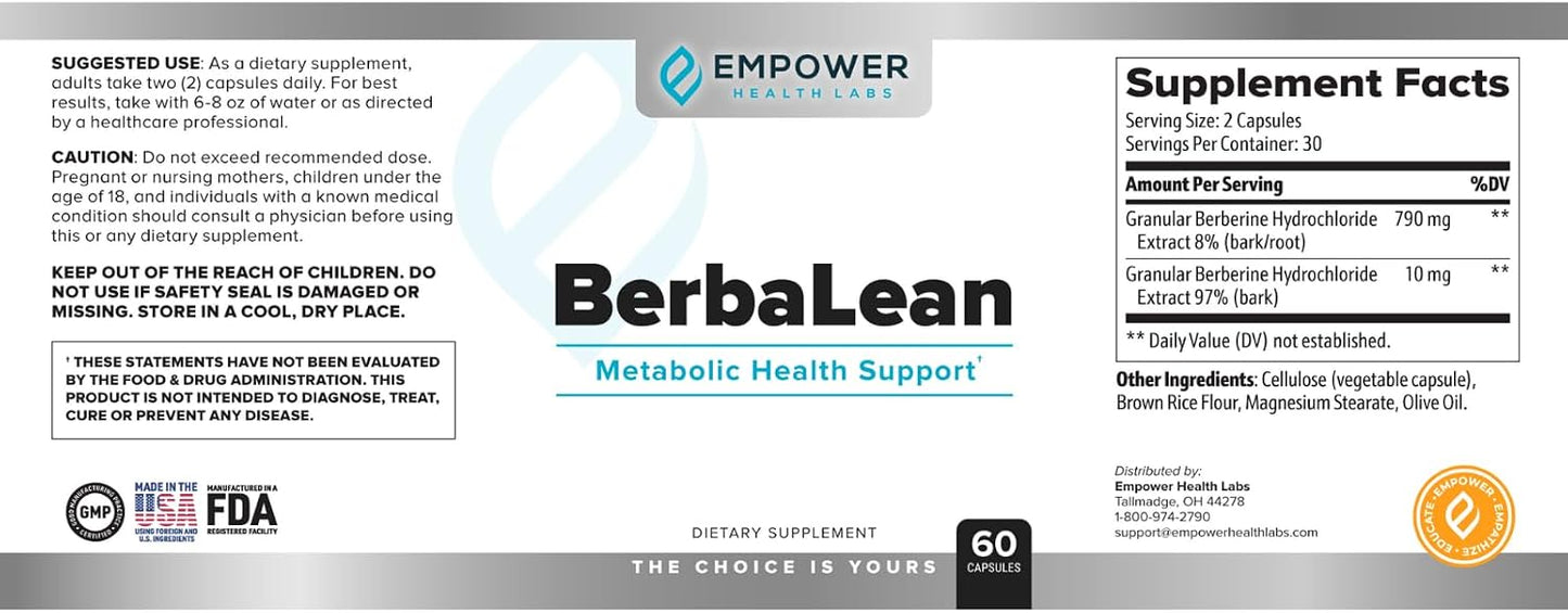 Empower Health BerbaLean - Berberine and Hydrochloric Acid Supplement for Metabolism and Digestive Support, 60 Capsules - görsel 2